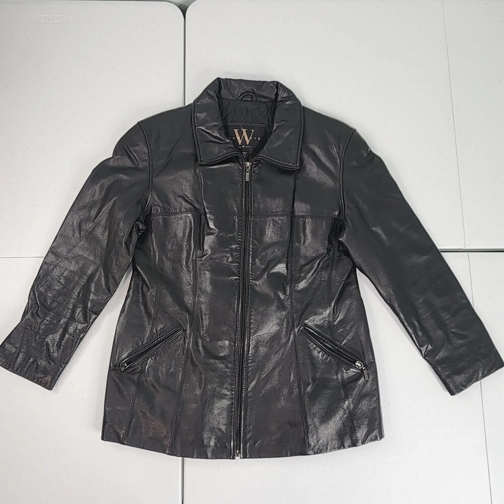 New York Winlit Women P L Black Leather Jacket Full Fitted/Quilted Lining